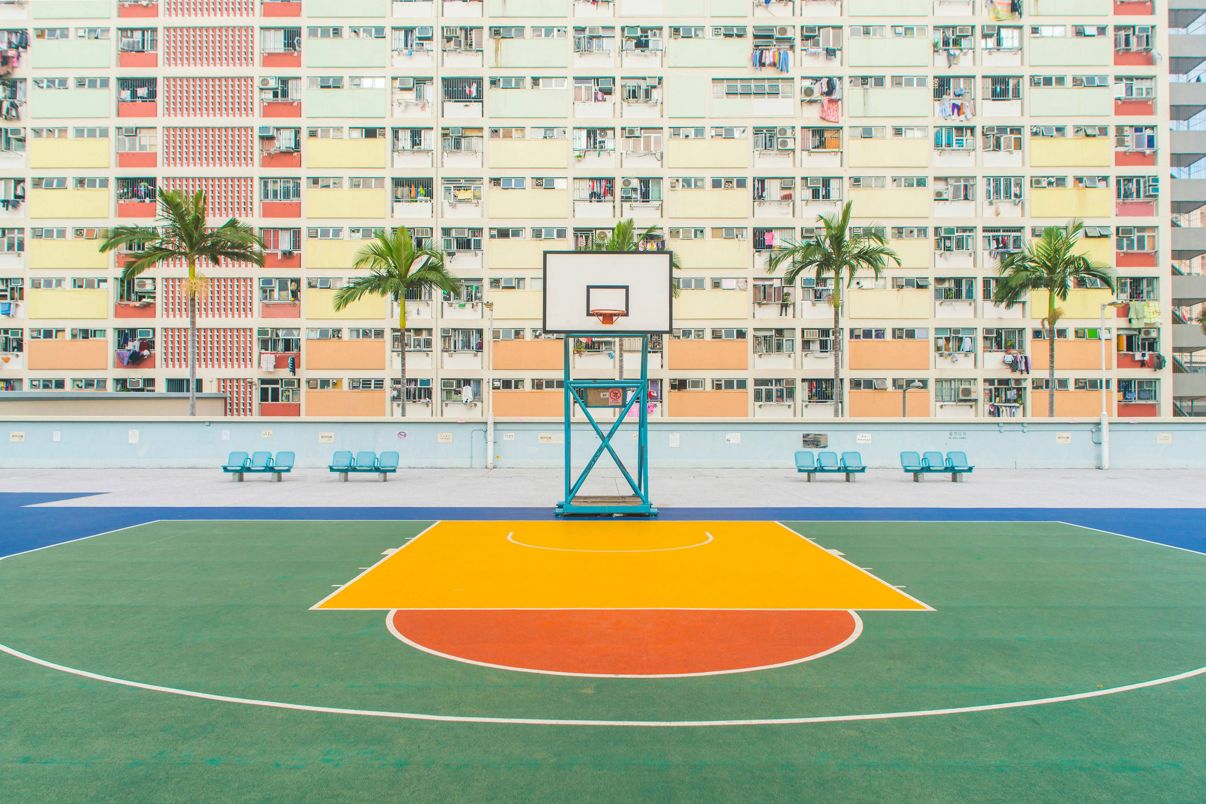 basketball gym near concrete building